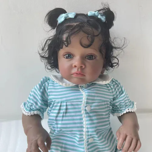 Miniatura 7 de Angelbaby Muñecas de bebé recién nacidas realistas de niña negra con pelo de 24 pulgadas, muñeca de bebé recién nacida afroamericana con aspecto