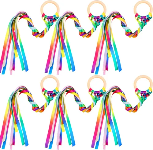 Miniatura 8 de Sumind 6 piezas de varitas de cinta arcoíris para niños, cometas de mano, juguete de hilos de serpentina para bailarines, varita lanzada Waldorf