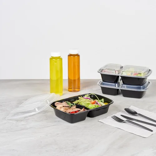 Miniatura 3 de Asporto - Cajas para llevar con compartimentos de 32 onzas, 50 recipientes para preparar comidas para microondas, 2 compartimentos, con tapas