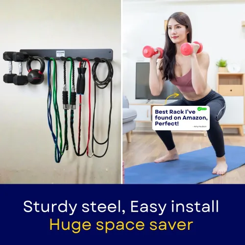 Miniatura 4 de Anchor Gym Estante de almacenamiento para bandas de resistencia, organizador de gimnasio para cuerdas, correas y mancuernas pequeñas
