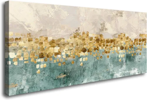 Miniatura 10 de DZL Art A74769 - Impresiones en lienzo abstractas para pared, pinturas artísticas azules y marrones, lienzo estirado de madera, enmarcado para sala