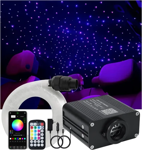 Luces de Fibra Óptica Centelleantes de Tamaño Pequeño de 16W con APP, RGBW Activadas por Música, 500 piezas*0.03 pulgadas (6.5 pies/2m) Kit de Luz