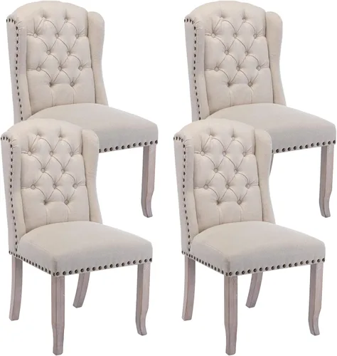 Miniatura 12 de DUOMAY Juego de 2 sillas de comedor modernas copetudas, sillas de comedor tapizadas de lino, sillas auxiliares sin brazos para cocina, comedor, Beige