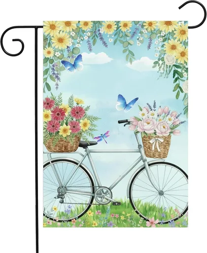 Bandera de bienvenida para primavera y verano para bicicleta, diseño de margaritas, mariposa, paisaje, jardín, patio, 12 x 18 pulgadas, poliéster de