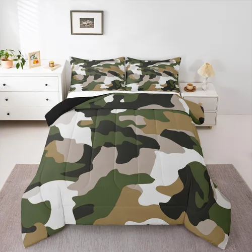 Miniatura 21 de Feelyou Juego de edredón de camuflaje naranja para niños, tamaño individual, juego de ropa de cama de camuflaje estilo militar para niños y niñas
