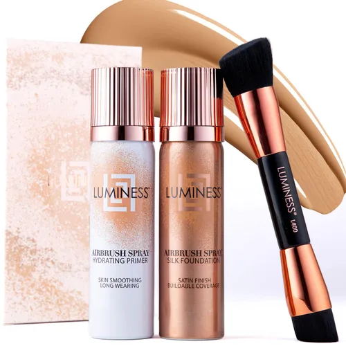 Miniatura 25 de LUMINESS Silk Airbrush Spray Foundation Kit de 3 piezas – base, prebase y brocha de maquillaje en ángulo de doble cara – Cobertura modulable