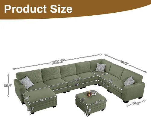 Miniatura 41 de Legend Vansen Sofá Seccional Modular de Gran Tamaño, Sofá en Forma de U de 7 Asientos con Otomana, Sofá de Pana con Asiento Profundo, Sofás Crema