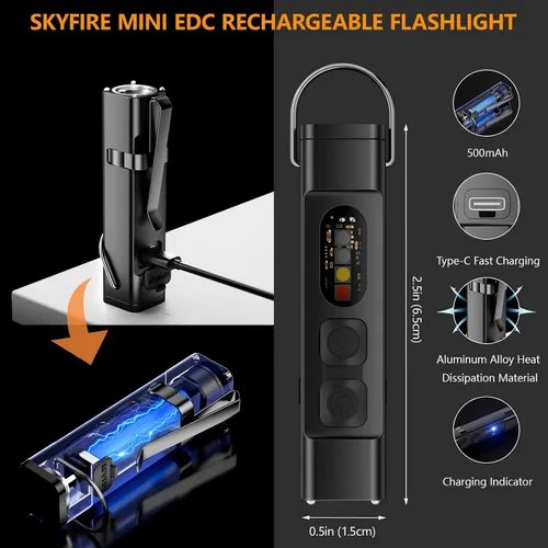 Miniatura 6 de SKYFIRE 2Pack linterna recargable EDC con encendedor eléctrico, clip y base magnética, mini linternas con luz LED UV roja y blanca, luz de bolsillo