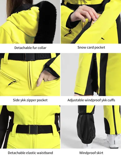 Miniatura 48 de GSOU SNOW Traje de esquí para mujer, traje de nieve de una pieza, para snowboard, delgado, aislante, impermeable, resistente al viento