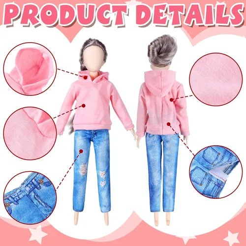 Miniatura 6 de Bencailor 8 piezas de ropa de muñeca de invierno para niña, accesorios de algodón, suéteres de Navidad, pantalones de mezclilla, ropa regular blanco
