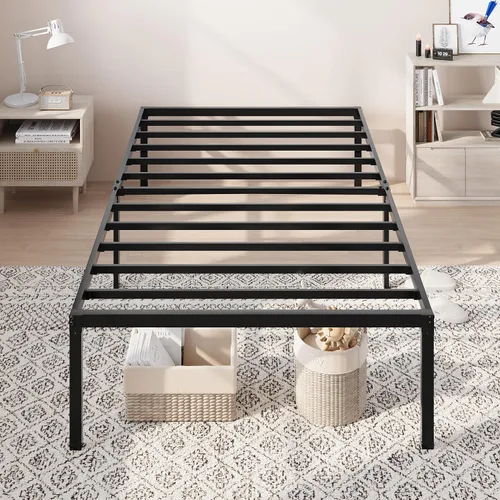 Miniatura 9 de Allewie Base de cama individual, camas de plataforma de metal de 18 pulgadas con espacio de almacenamiento, no necesita somier y fácil montaje, Negro