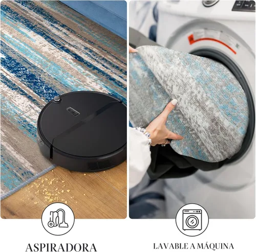 Miniatura 6 de Lansny Alfombra Abstracta de 2 x 6 Pulgadas, Alfombra Lavable Azul para Pasillo Antideslizante, Suave Alfombra Estampada para Cocina, Delgadas Azul