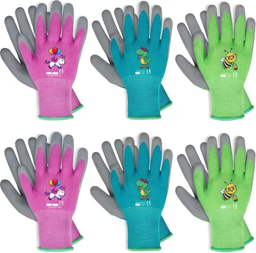 KDK - Guantes de jardín para niños de 5 a 7 años, guantes de trabajo en el jardín para niños pequeños, jóvenes, niñas, niños, guante de goma suave y
