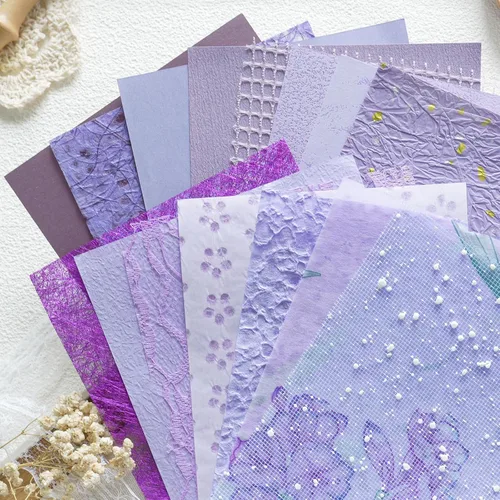 Miniatura 17 de Aromoty 20 piezas de papel artesanal para álbum de recortes, papel texturizado para manualidades, papel Morandi A5 en malla, tela de morera, mezcla