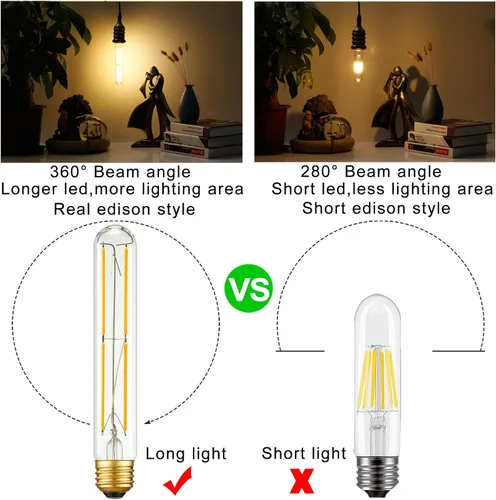 Miniatura 2 de Arberlic Bombilla LED T10 de 7.3 pulgadas, Bombilla de Luz Tubular de 6W Equivalente a Bombilla LED E26 de 60 vatios regulable, Blanco Cálido 2700K