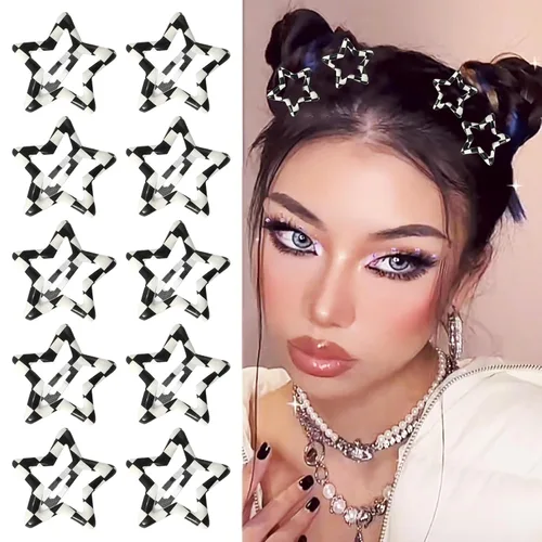 Miniatura 16 de 10 pinzas para el cabello de estrella para niñas, bonitos pasadores de metal con purpurina, accesorios antideslizantes para rave, clip de pelo Y2K