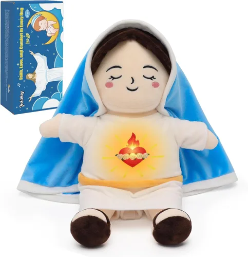 Miniatura 10 de Yelakey Muñeco de Jesús de Peluche Relajante con Luz y Sonido, Muñeco de Jesús Respirante de 15" de Peluche Suave Cristiano Católico Regalo Azul