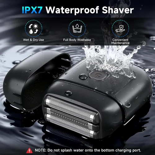Miniatura 4 de Afeitadoras de lámina eléctricas para hombres: Mini afeitadora eléctrica con 3 cuchillas flotantes, afeitadora de lámina impermeable IPX7