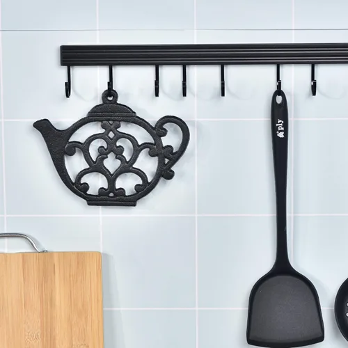 Miniatura 7 de Sungmor Salvamanteles de hierro fundido resistente, salvamanteles decorativos negros a prueba de óxido para cocina o mesa de comedor, 7.9 x 6 Tetera