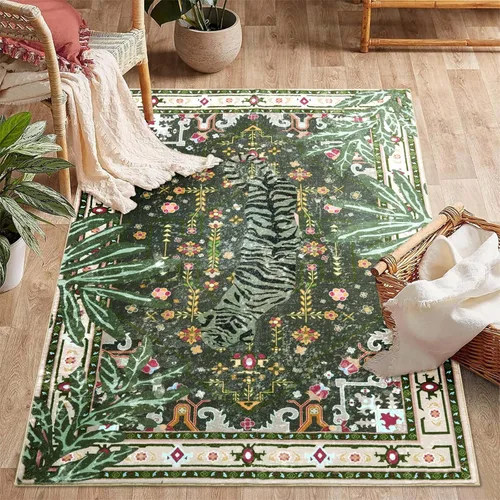 Miniatura 17 de Alfombras hippie, alfombras de 2 x 3 de lana sintética tropical rosa boho para baño, cocina, entrada interior pequeña. Alfombra moderna vintage