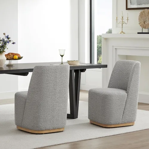 CHITA Juego de 2 sillas de comedor tapizadas giratorias con ruedas, silla de comedor de tela moderna certificada FSC con ruedas, sillas de comedor