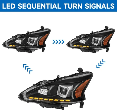 Miniatura 3 de Conjunto de faros delanteros con proyector 500% más brillante para 2013-2015 13-15 Altima con DRL LED, luz de giro secuencial 2013 2014 2015 13 14