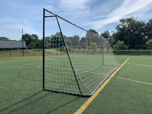 Miniatura 2 de Portería de fútbol de tamaño reglamentario de 24 x 8 pies con red de HDPE resistente a la intemperie. Acero galvanizado recubierto de polvo negro