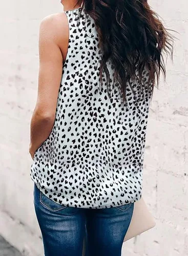 Miniatura 2 de Dokotoo Blusa informal para mujer, sin mangas, con cuello halter y estampado de leopardo
