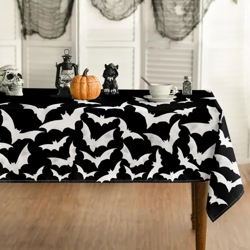 Miniatura 9 de Horaldaily Mantel rectangular de Halloween de 52 x 70 pulgadas, diseño de murciélagos, lavable, para decoración de fiestas, pícnic, cenas