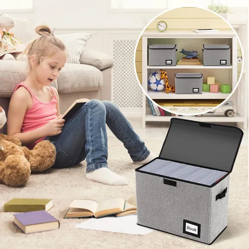 Miniatura 6 de Paquete de 2 cajas de almacenamiento para cómics, organizador protector, 15.8 x 7.8 x 11.8 pulgadas, caja corta plegable, con capacidad para 160-180