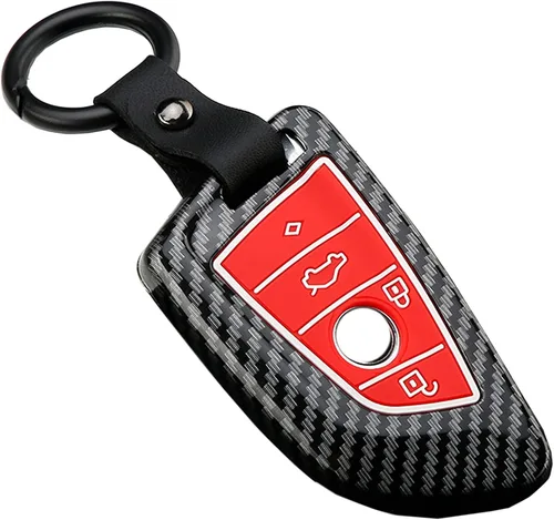 Miniatura 7 de Funda para llavero BMW 1 2 5 7 M Series X1 X 4 X5 X 6 F15 F16 F48 Soporte de caja de entrada remota sin llave ABS patrón de fibra de carbono (negro)