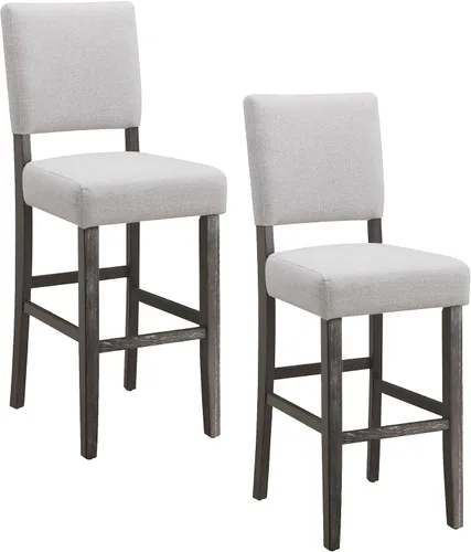Miniatura 15 de Leick Home 10137BL/GR Taburete de bar tapizado de microfibra con base de acero, juego de 2, para encimeras de cocina elevadas, mesas altas y bares