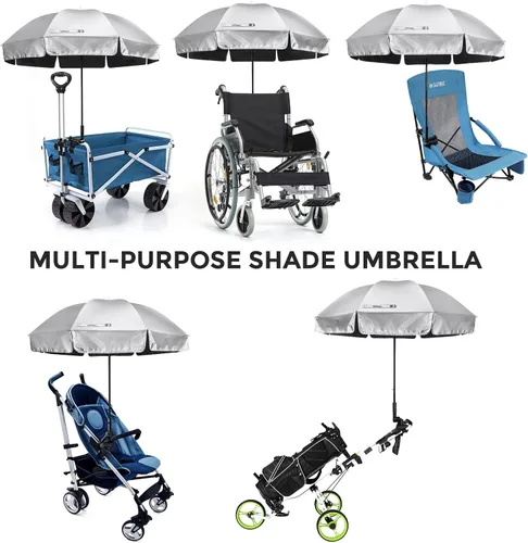 Miniatura 6 de Prospo Sombrilla para silla de playa con abrazadera ajustable universal, protección UV, sombrilla para exteriores, cochecitos, sillas de ruedas