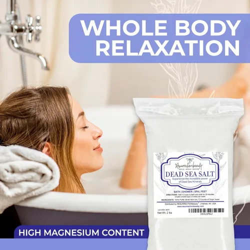 Miniatura 5 de RESURRECTIONbeauty Sal del Mar Muerto 100% pura, sales de baño a granel para spa en casa y exfoliante de sal, baño y remojo de pies, 2 libras