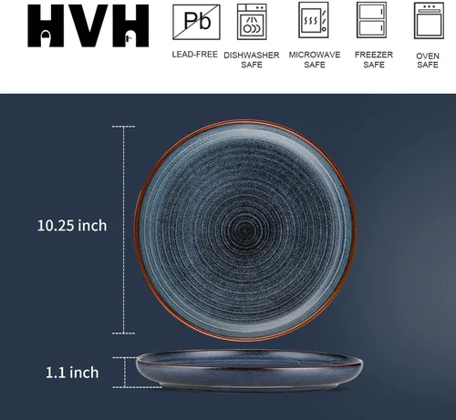 Miniatura 4 de HVH Juego de 6 platos de porcelana de 10.25 pulgadas, juego de platos de cerámica grandes para cena, ensalada, postre, platos de cerámica y platos