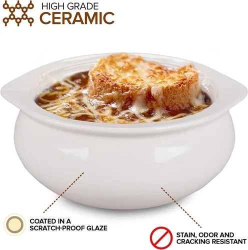 Miniatura 3 de Stock Your Home White French Onion Soup Crocks (6 unidades) – Tazones de sopa de cebolla francesa de 12 onzas aptos para horno, cuencos de sopa