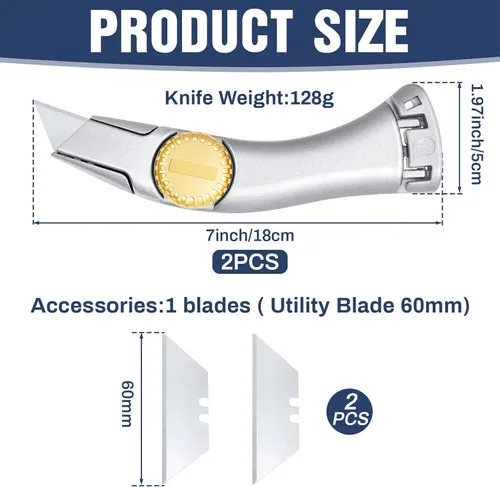 Miniatura 2 de 2 Piezas Cuchillo para Alfombra de Servicio Pesado Cuchillo de Vinilo para Paneles de Yeso de Techado con Cuchillas Utilitarias Fijas de Repuesto