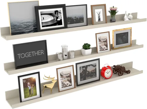 Miniatura 8 de Giftgarden Estantes flotantes de 16 pulgadas montados en la pared, estante de madera de grano de madera beige blanco cremoso para baño, dormitorio
