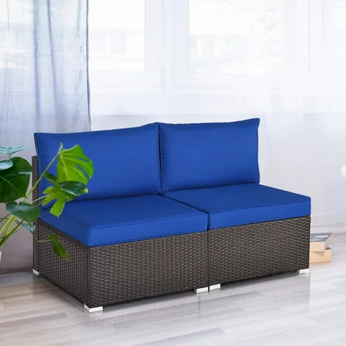 Miniatura 5 de COSTWAY Juego de 2 sofás de ratán de polietileno sin brazos, sillas de mimbre para patio con cojín suave, muebles seccionales al aire libre