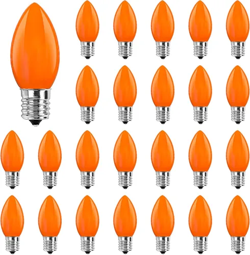 Abeja Paquete de 25 Bombillas de Repuesto C9 para Halloween, Luces de Navidad de Cerámica Naranja para Halloween Patio Exterior Interior Luces de