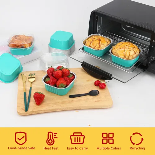 Miniatura 2 de LNYZQUS - Juego de 40 moldes de aluminio para brownies de 10 oz, ramequines desechables cuadrados de 10 cm x 10 cm con tapas, moldes pequeños