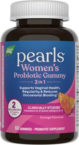 Nature's Way Pearls Probiotic - Gomitas 3 en 1 para mujer, reduce la hinchazón ocasional*, apoya la salud digestiva y vaginal*, sin gluten, sabor a