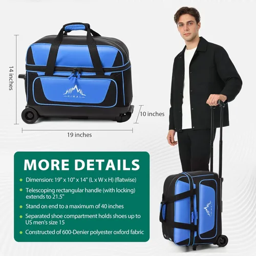 Miniatura 6 de GoHimal Bolsa de bolos de doble rodillo para 2 bolas con compartimento separado para zapatos de boliche (hasta talla 15 de hombre de EE. UU.)