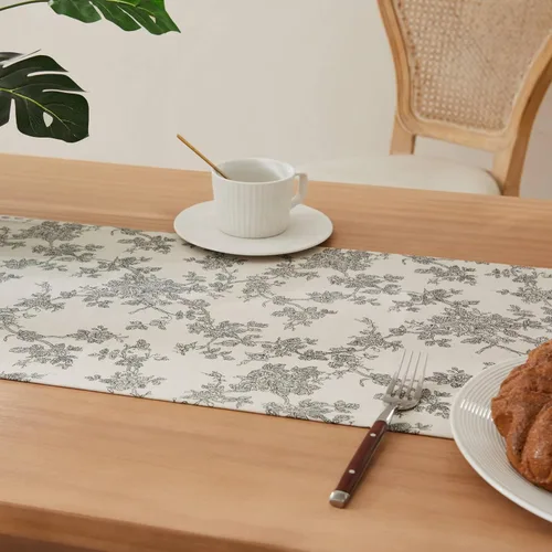 Miniatura 5 de Caminos de mesa de 100% algodón estilo pastoral francés, 13x36 pulgadas, caminos de mesa de granja negros de 36 pulgadas de largo, decoración