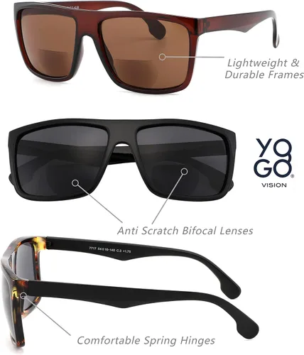 Miniatura 5 de Yogo Vision Lentes de sol bifocales de lectura para hombres y mujeres, estilo retro, protección solar UV400, lentes de lectura para exteriores +1