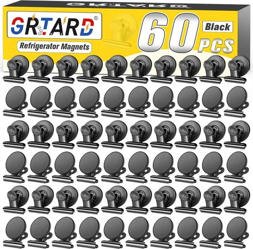 Miniatura 12 de Grtard Paquete de 24 Clips Magnéticos de Servicio Pesado, Clips Magnéticos Negros para Refrigerador, Imanes de Refrigerador, Clip Magnético Fuerte