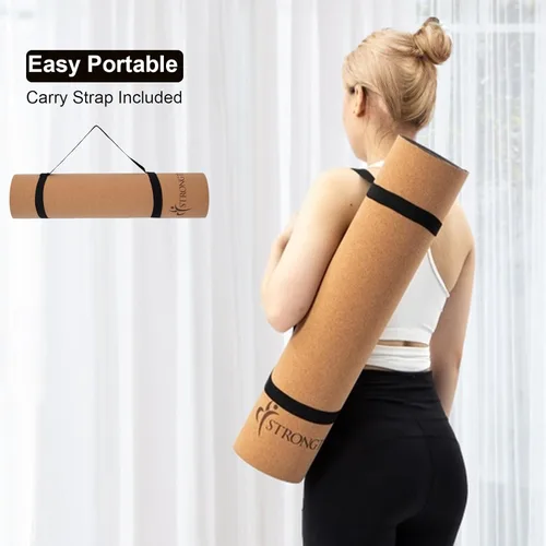Miniatura 5 de StrongTek Esterilla de yoga de corcho ecológico, 7mm de espesor, 183 x 61 cm, corcho+TPE, 0.9 kg, antideslizante, ligera y acolchada para yoga