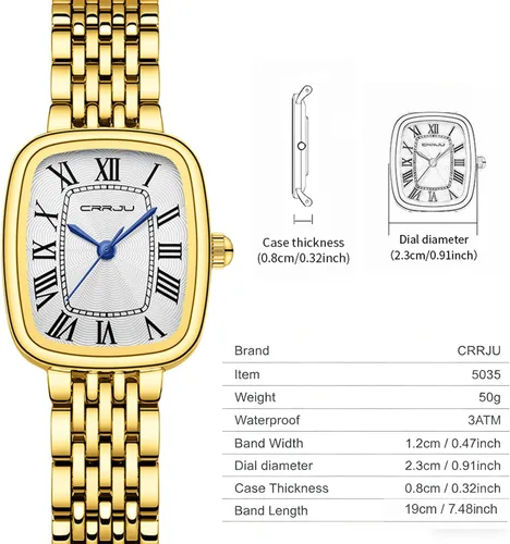 Miniatura 6 de CRRJU Relojes para mujer, reloj de pulsera analógico de cuarzo analógico a la moda, relojes elegantes simples para mujer
