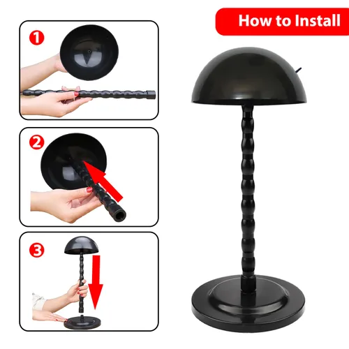 Miniatura 6 de Soporte para peluca, 1 soporte para cabeza de peluca de 13.8 pulgadas, soporte de peluca portátil negro antideslizante, soporte de cabeza de peluca