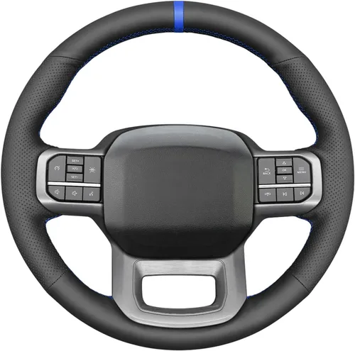 Miniatura 9 de MEWANT Funda de volante de automóvil brillante de fibra de carbono y gamuza cosida a mano para Ford F-150 2021-2023 / F-150 Lightning 2022-2023